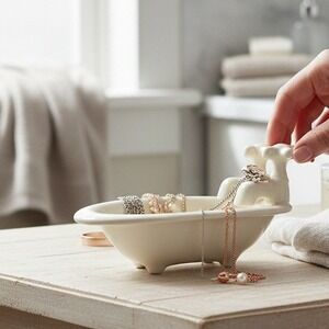 Vintage Cream Ceramic Clawfoot Bathtub Soap Dish Faux Faucet Decorative Bowl 8"